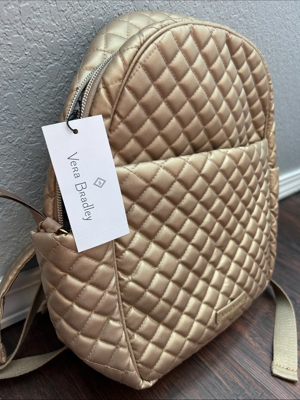 Vera Bradley Quilted Champagne Gold Pearl Small Backpack